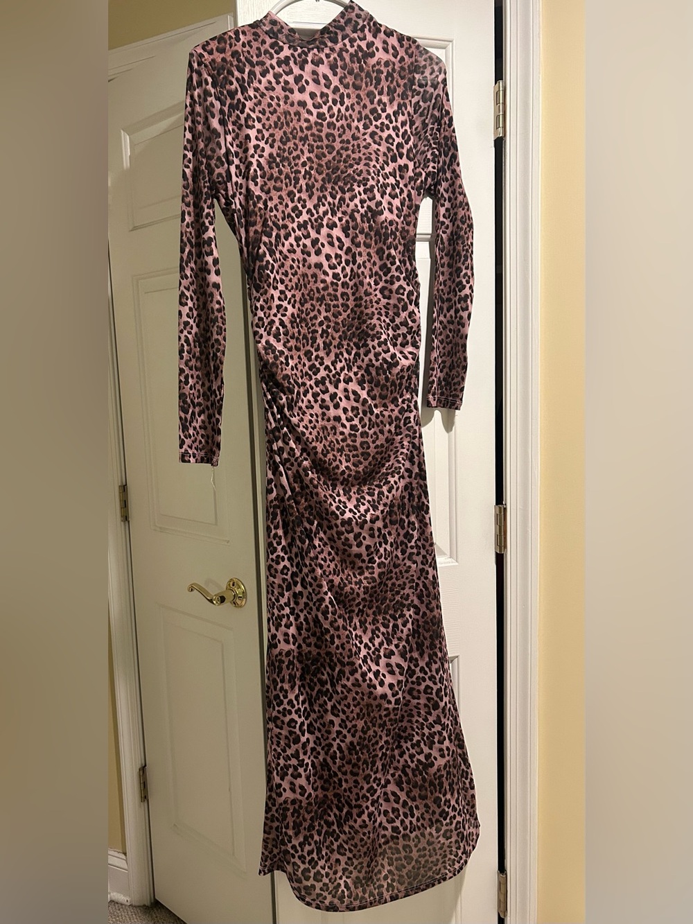 Madden Girl Pink Leopard Print Mesh Long Sleeve Dress